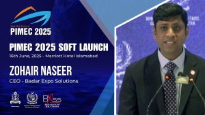 Mr. Zohair Naseer, CEO of Badar Expo Solutions, delivering keynote speech at PIMEC Soft Launch in Islamabad