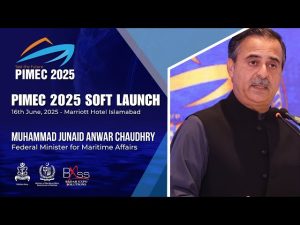 Federal Minister for Maritime Affairs Muhammad Junaid Anwar Chaudhry delivering speech at PIMEC Soft Launch