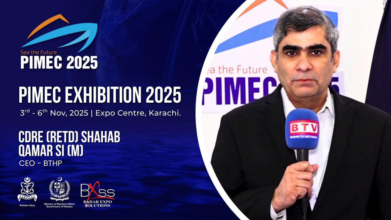 Commodore Retired Shahab Qamar CEO BTHP sharing expert insights at PIMEC 2025 maritime defense exhibition