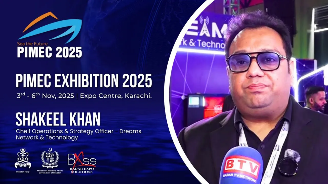 Shakeel Khan Chief Operations and Strategy Officer Dreams Network and Technology sharing insights at PIMEC 2025 maritime expo